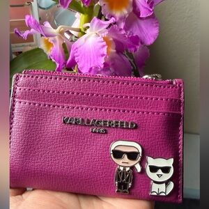Karl Lagerfeld Fuchsia Card Holder with Iconic Characters